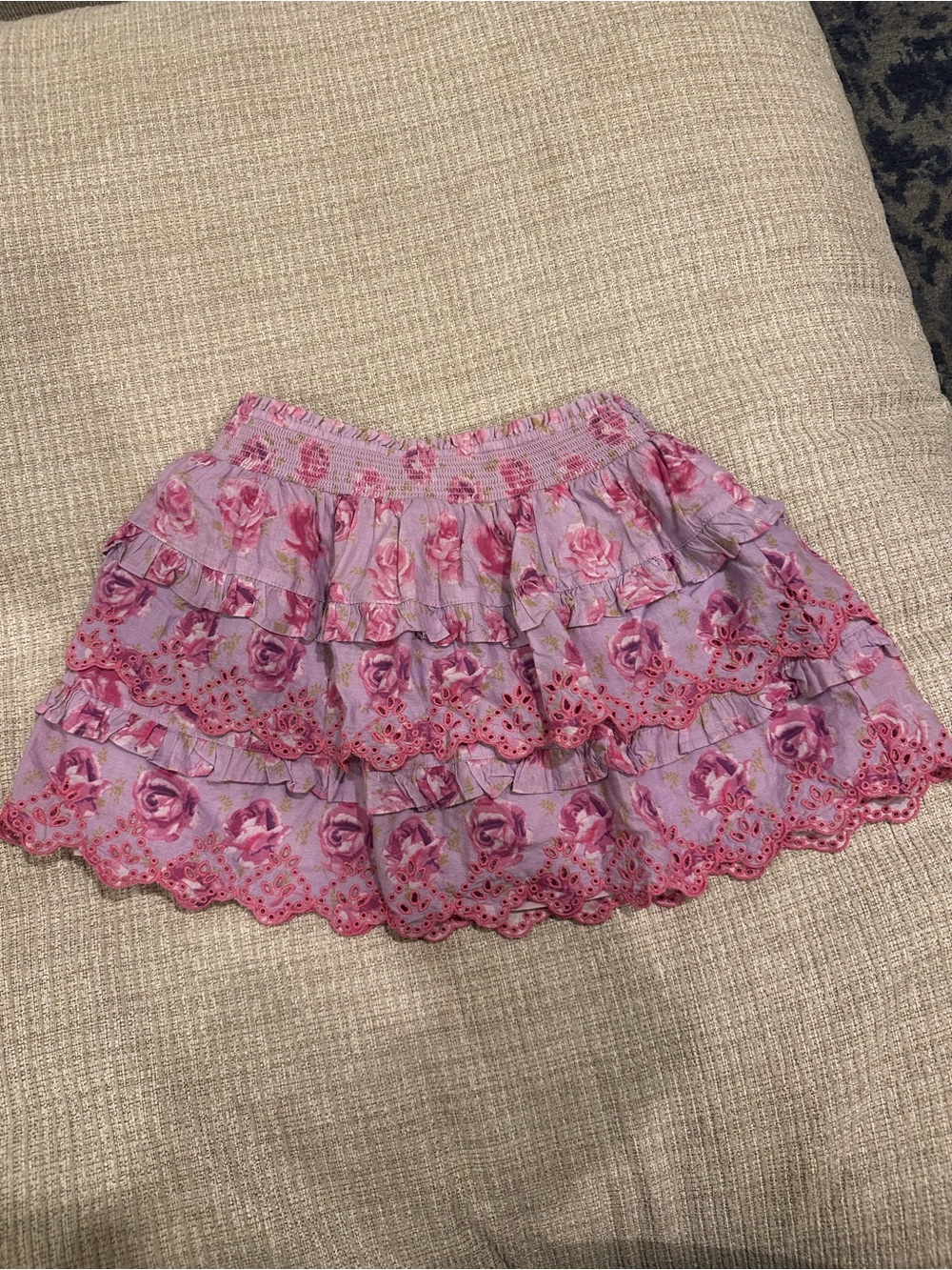 Loveshack fancy Floral Tiered Lace Trim Purple Skirt